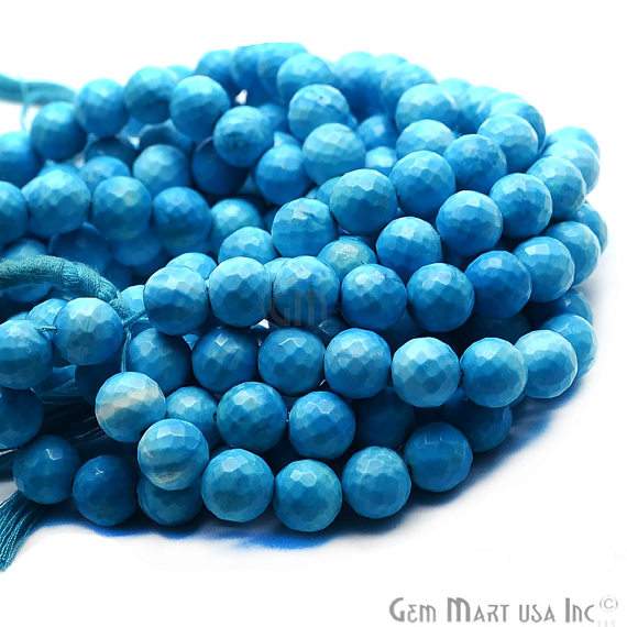 Turquoise Faceted Round Gemstone Rondelle Beads Jewelry Making Supplies (DRTQ-70002) - GemMartUSA