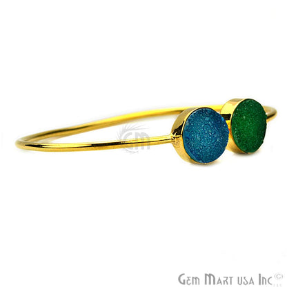 Elegant Adjustable Double Druzy Gemstone Gold Plated Stacking Bangle Bracelet - GemMartUSA (754970951727)