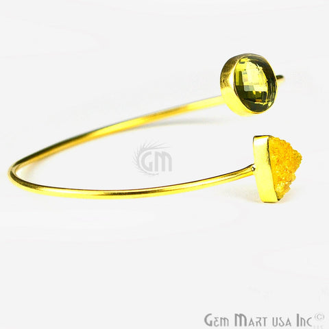 Lemon Topaz & Yellow Druzy Handmade Adjustable Gold Plated Bangle Bracelet - GemMartUSA (754971574319)