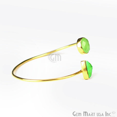 Green Chalcedony With Green Druzy Adjustable Gold Plated Bangle Bracelet - GemMartUSA (754972262447)