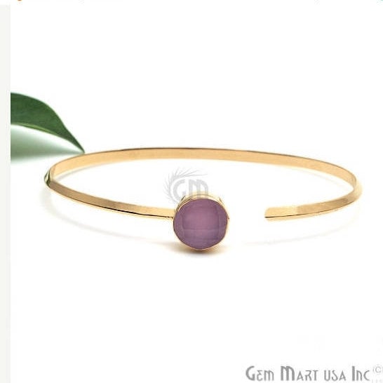 Rose chalcedony Gemstone Handmade Adjustable Gold Plated Stacking Bangle Bracelet - GemMartUSA (754972950575)