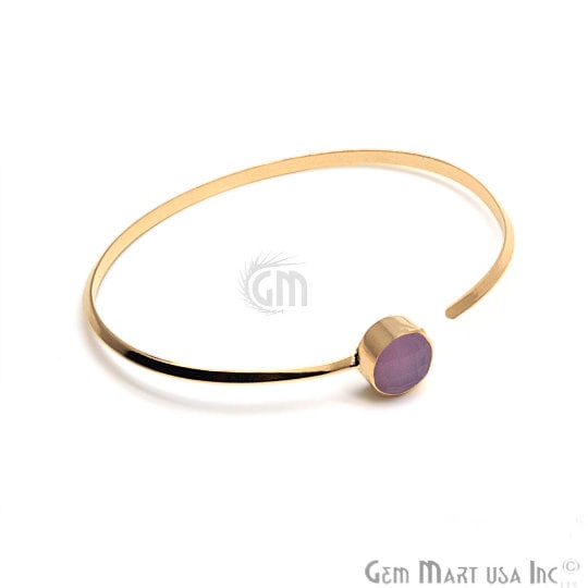 Rose chalcedony Gemstone Handmade Adjustable Gold Plated Stacking Bangle Bracelet - GemMartUSA (754972950575)