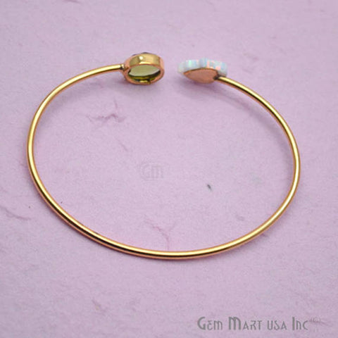 Peridot & Opal Handmade Adjustable Interlock Gold Plated Stacking Bangle Bracelet - GemMartUSA