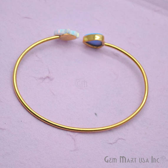 Opal Heart & Hamsa Shape Adjustable Interlock Gold Plated Stacking Bangle Bracelet - GemMartUSA