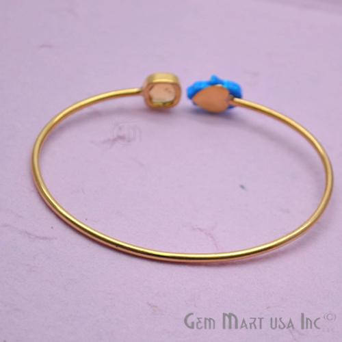 Citrine & Opal Handmade Adjustable Interlock Gold Plated Stacking Bangle Bracelet - GemMartUSA