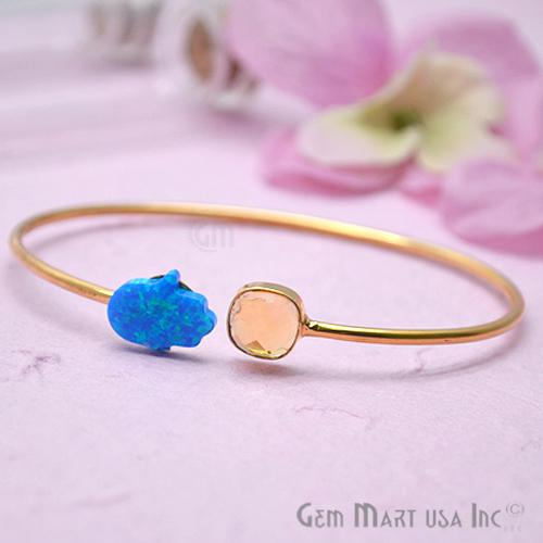 Citrine & Opal Handmade Adjustable Interlock Gold Plated Stacking Bangle Bracelet - GemMartUSA