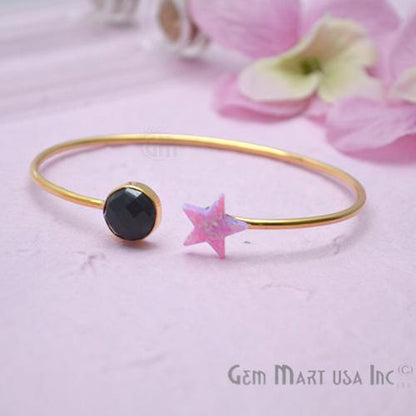 Black Onyx & Opal Adjustable Interlock Gold Plated Stacking Bangle Bracelet - GemMartUSA