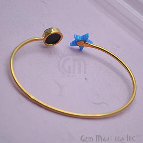 Black Onyx & Opal Adjustable Interlock Gold Plated Stacking Bangle Bracelet - GemMartUSA