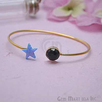 Black Onyx & Opal Adjustable Interlock Gold Plated Stacking Bangle Bracelet - GemMartUSA