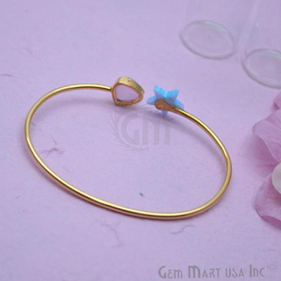 Rose Chalcedony & Opal Handmade Adjustable Interlock Gold Plated Stacking Bangle Bracelet - GemMartUSA