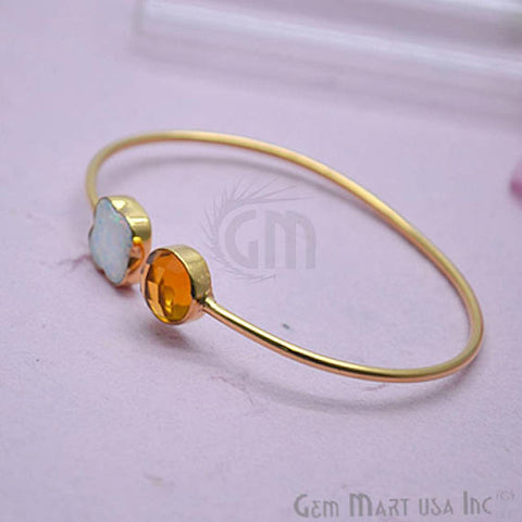 Opal & Citrine Handmade Adjustable Interlock Gold Plated Stacking Bangle Bracelet - GemMartUSA