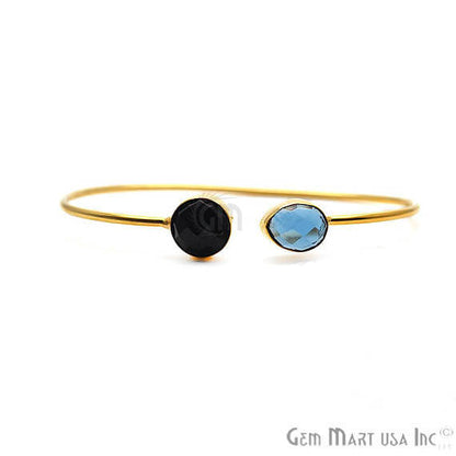 Black Onyx & Iolite Handmade AdjustaBle Gold Plated Stacking Bangle Bracelet - GemMartUSA