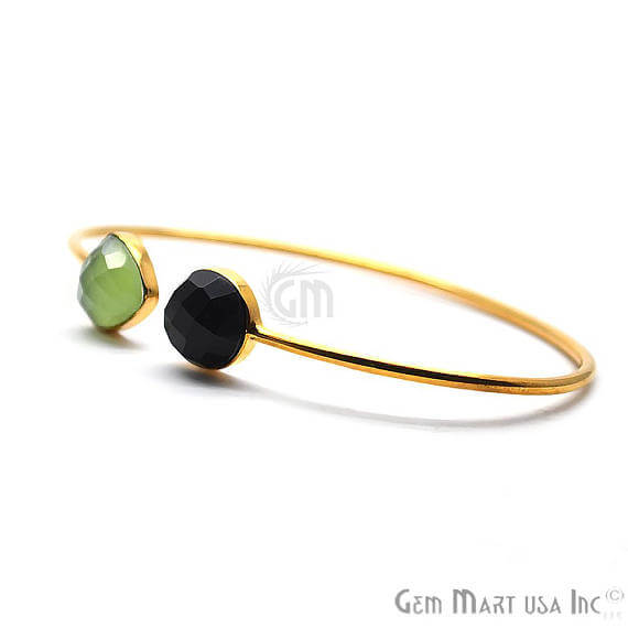Green Chalcedony & Black Onyx AdjustaBle Gold Plated Stacking Bangle Bracelet - GemMartUSA