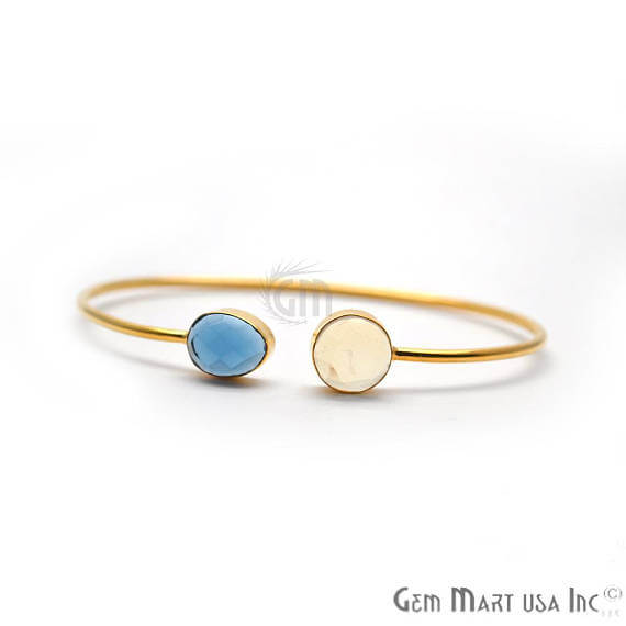 White opal & Iolite Handmade AdjustaBle Gold Plated Stacking Bangle Bracelet - GemMartUSA