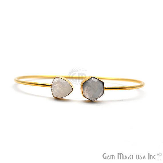 Rainbow Moonstone Handmade Adjustable Gold Plated Stacking Bangle Bracelet - GemMartUSA