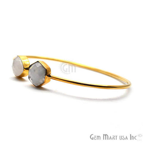 Rainbow Moonstone Handmade Adjustable Gold Plated Stacking Bangle Bracelet - GemMartUSA