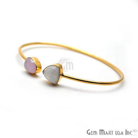 Rainbow Moonstone & Rose chalcedony Adjustable Gold Plated Stacking Bangle Bracelet - GemMartUSA