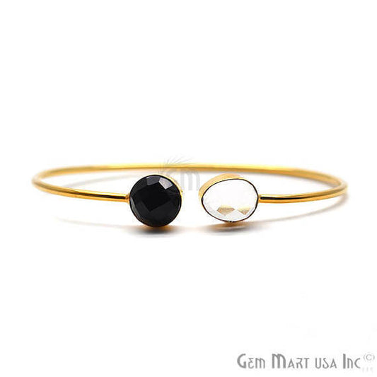 Crystal & Black onyx Handmade AdjustaBle Gold Plated Stacking Bangle Bracelet - GemMartUSA