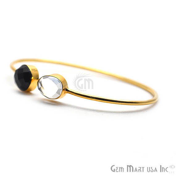 Crystal & Black onyx Handmade AdjustaBle Gold Plated Stacking Bangle Bracelet - GemMartUSA