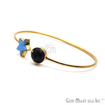 Black onyx & Opal Handmade AdjustaBle Gold Plated Stacking Bangle Bracelet - GemMartUSA