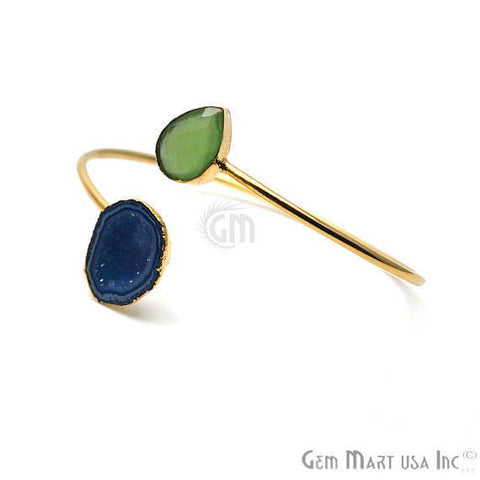 Gold Electroplated Adjustable Gemstone with Geode Druzy Stacking Bangle Bracelet - GemMartUSA