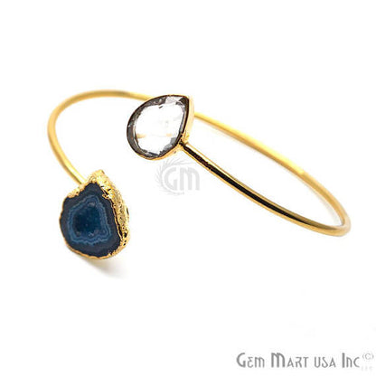 Gold Electroplated Adjustable Gemstone with Geode Druzy Stacking Bangle Bracelet - GemMartUSA