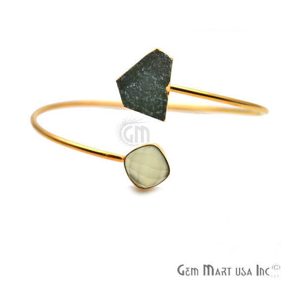 Gold Electroplated Adjustable Gemstone with Druzy Stacking Bangle Bracelet - GemMartUSA