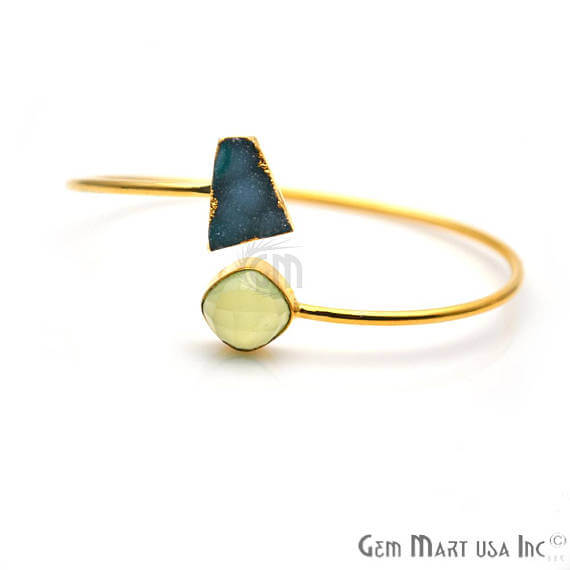 Gold Electroplated Adjustable Gemstone with Druzy Stacking Bangle Bracelet - GemMartUSA