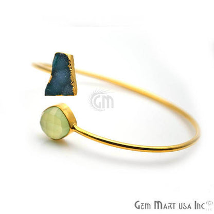 Gold Electroplated Adjustable Gemstone with Druzy Stacking Bangle Bracelet - GemMartUSA