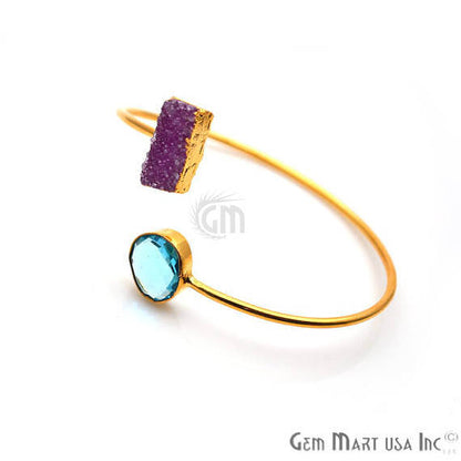 Gold Electroplated Adjustable Gemstone with Druzy Stacking Bangle Bracelet - GemMartUSA