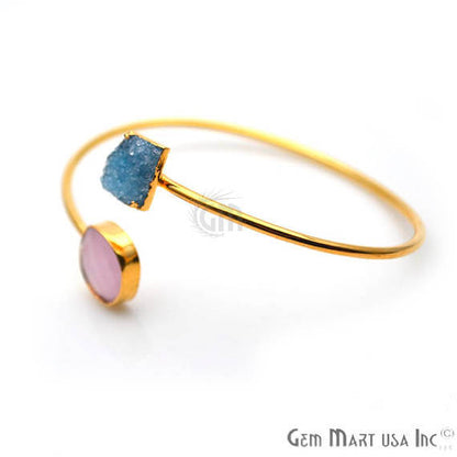 Gold Electroplated Adjustable Gemstone with Druzy Stacking Bangle Bracelet - GemMartUSA