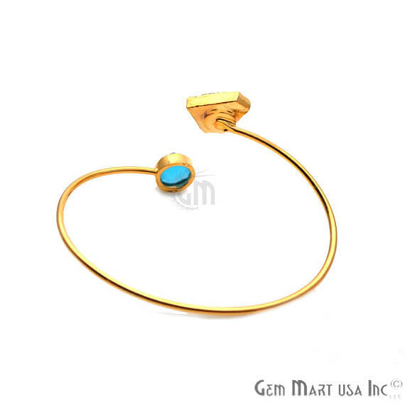 Gold Electroplated Adjustable Gemstone with Druzy Stacking Bangle Bracelet - GemMartUSA