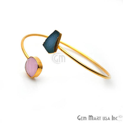 Gold Electroplated Adjustable Gemstone with Druzy Stacking Bangle Bracelet - GemMartUSA