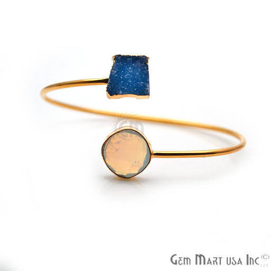 Gold Electroplated Adjustable Gemstone with Druzy Stacking Bangle Bracelet - GemMartUSA