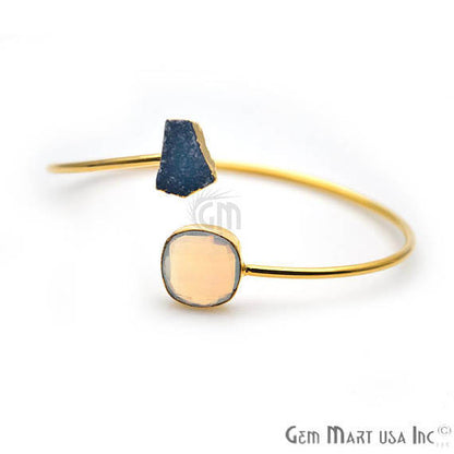 Gemstone With Druzy Gold Edged Adjustable Stacking Bangle Bracelet