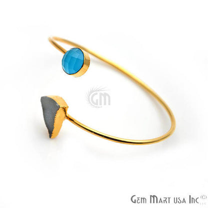 Gold Electroplated Adjustable Gemstone with Druzy Stacking Bangle Bracelet - GemMartUSA