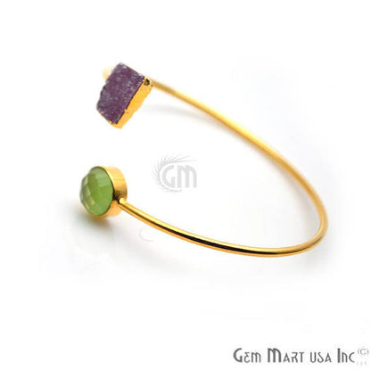 Gold Electroplated Adjustable Gemstone with Druzy Stacking Bangle Bracelet - GemMartUSA