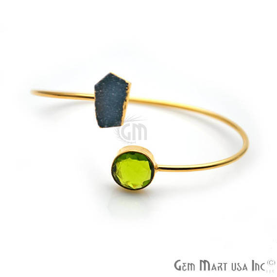 Gold Electroplated Adjustable Gemstone with Druzy Stacking Bangle Bracelet - GemMartUSA