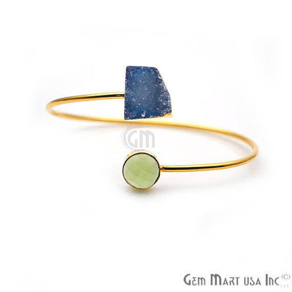 Gemstone With Druzy Gold Edged Adjustable Stacking Bangle Bracelet