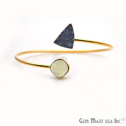 Gemstone With Druzy Gold Edged Adjustable Stacking Bangle Bracelet