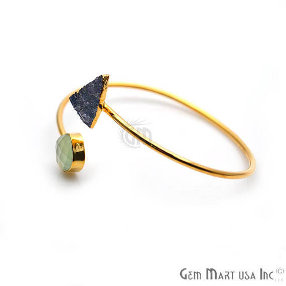 Gold Electroplated Adjustable Gemstone with Druzy Stacking Bangle Bracelet - GemMartUSA