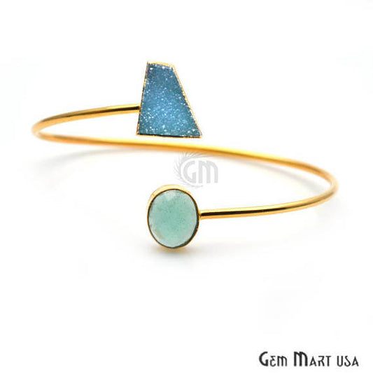 Gold Electroplated Adjustable Gemstone with Druzy Stacking Bangle Bracelet - GemMartUSA