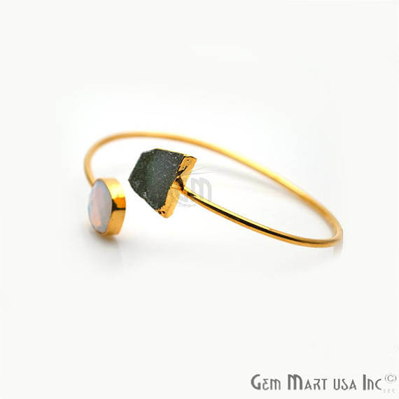 Gold Electroplated Adjustable Gemstone with Druzy Stacking Bangle Bracelet - GemMartUSA