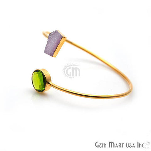 Gold Electroplated Adjustable Gemstone with Druzy Stacking Bangle Bracelet - GemMartUSA