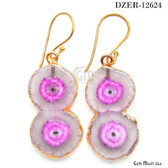 Pink Solar Druzy Organic Shape 37X19MM Gold Electroplated Hook Earring - GemMartUSA (763174748207)