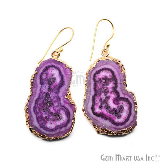 purple Solar Druzy Organic Shape 44X25MM Gold Electroplated Hook Earring - GemMartUSA (763152629807)