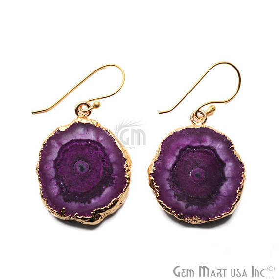 Purple Solar Druzy Organic Shape 25X32MM Gold Electroplated Hook Earring - GemMartUSA (763145093167)