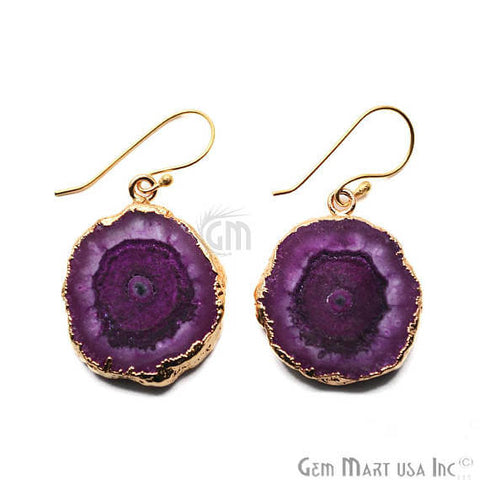 Purple Solar Druzy Organic Shape 25X32MM Gold Electroplated Hook Earring - GemMartUSA (763145093167)