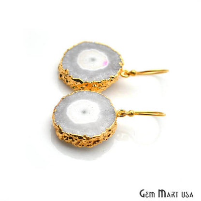 White Solar Druzy Organic Shape Gold Electroplated 26x22mm Dangle Hook Earring (DZER-12795) - GemMartUSA