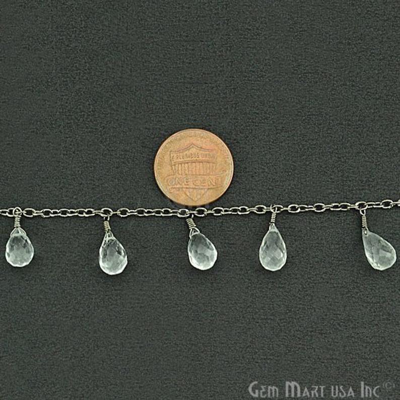Crystal Tear Drops Oxidized Wire Wrapped Briolette Dangle Rosary Chain (762835501103)